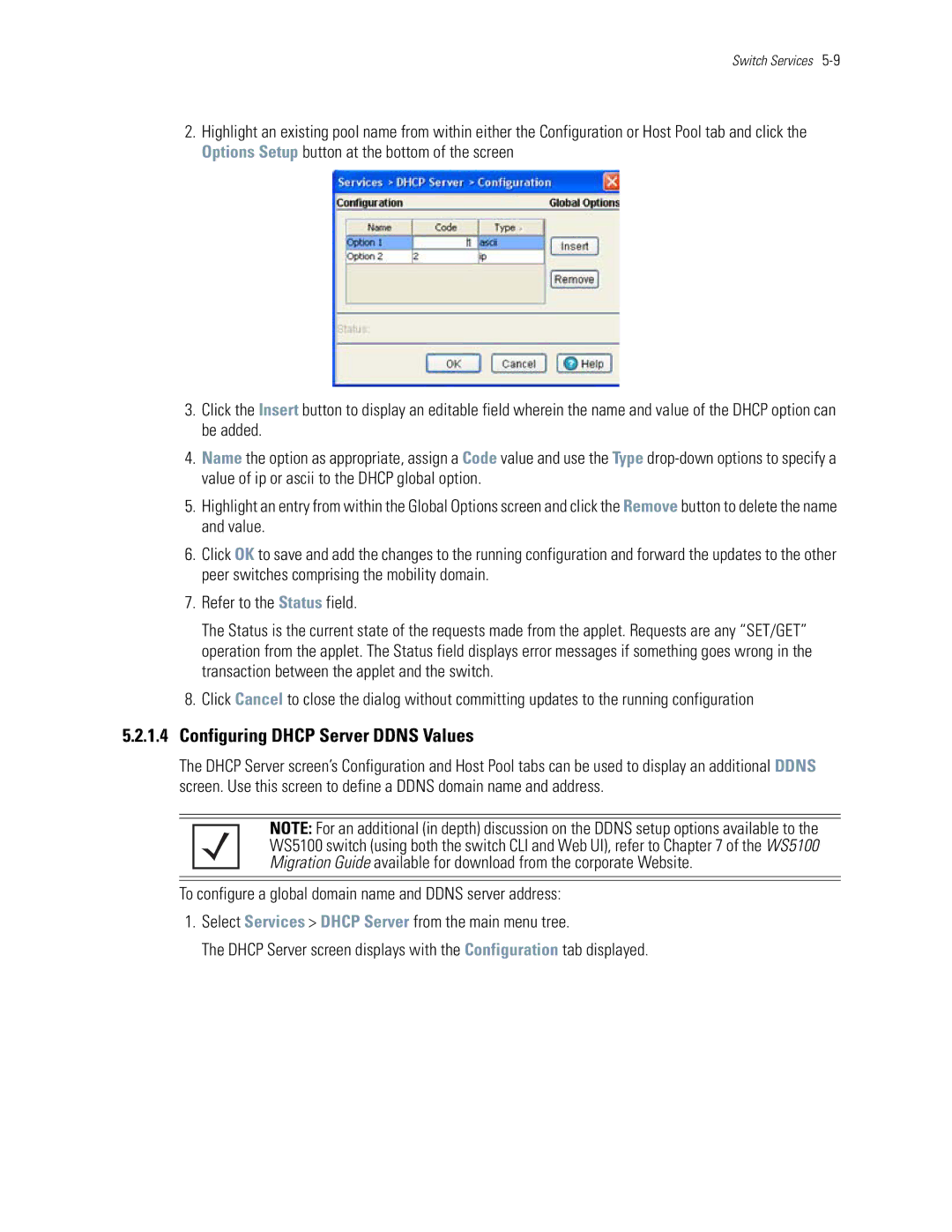 Motorola WS5100 manual Configuring Dhcp Server Ddns Values 