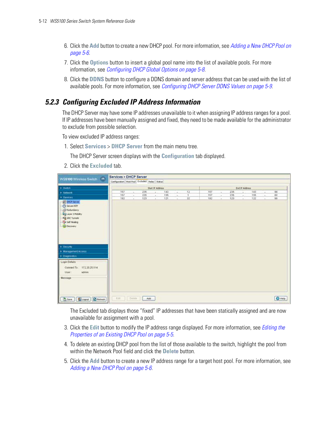 Motorola WS5100 manual Configuring Excluded IP Address Information 