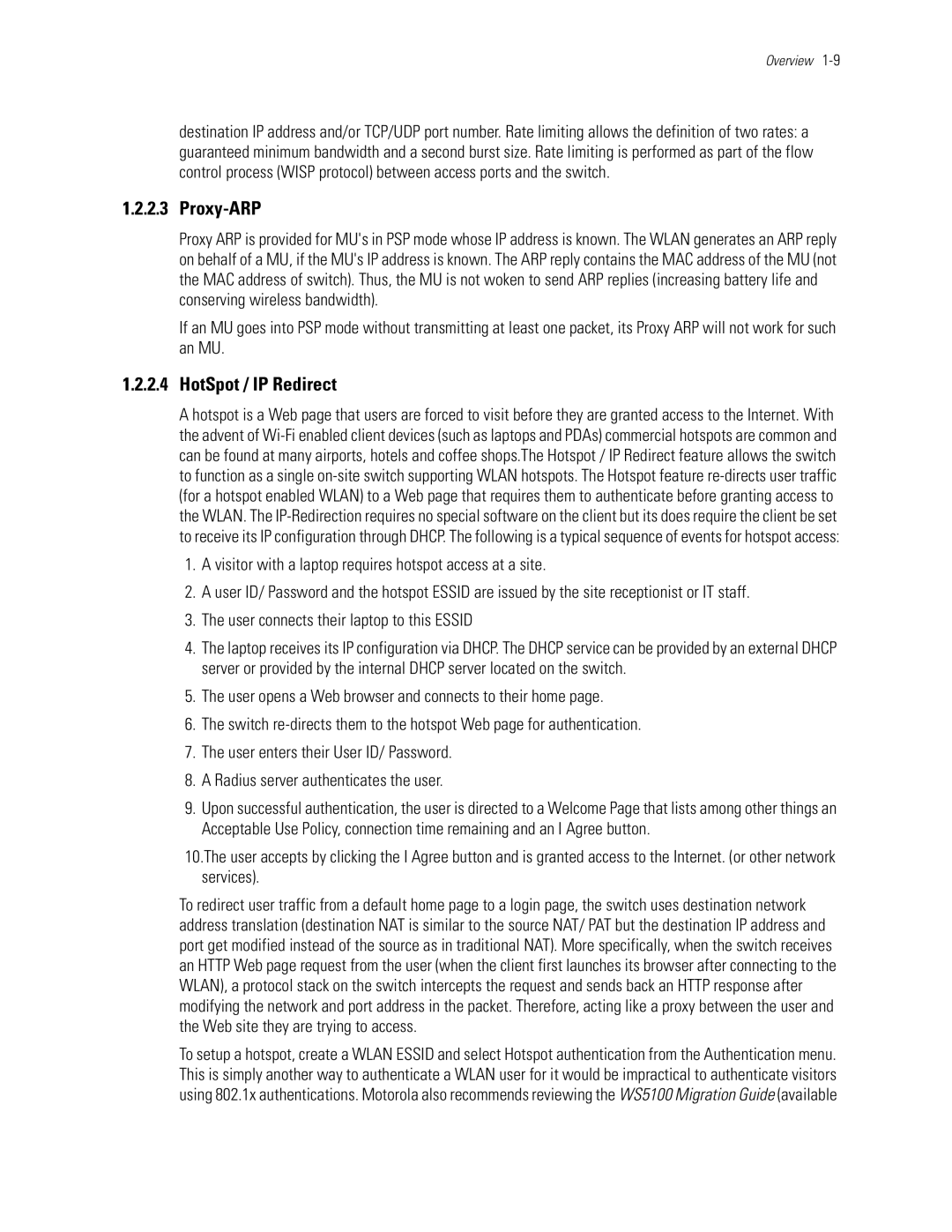 Motorola WS5100 manual Proxy-ARP, HotSpot / IP Redirect 