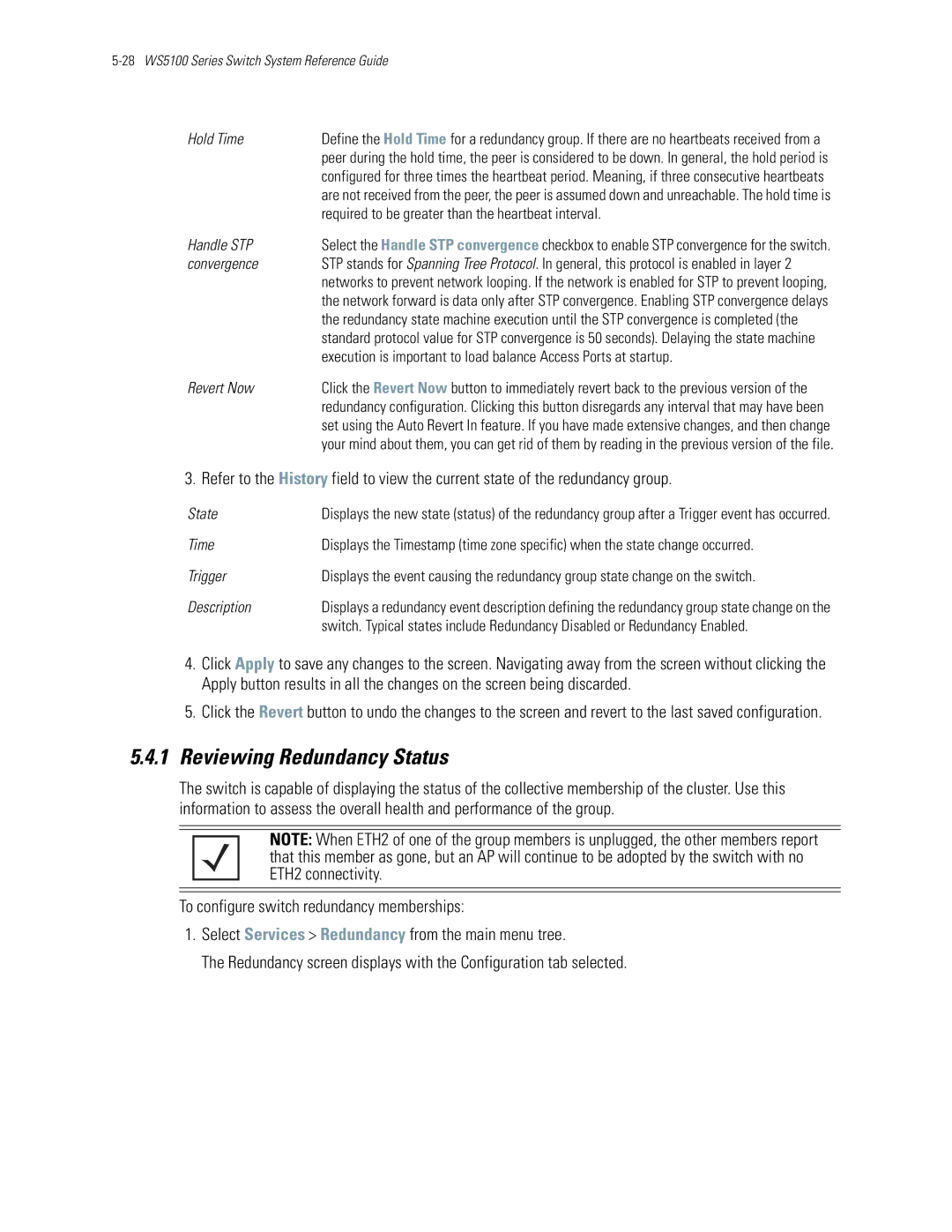 Motorola WS5100 manual Reviewing Redundancy Status 