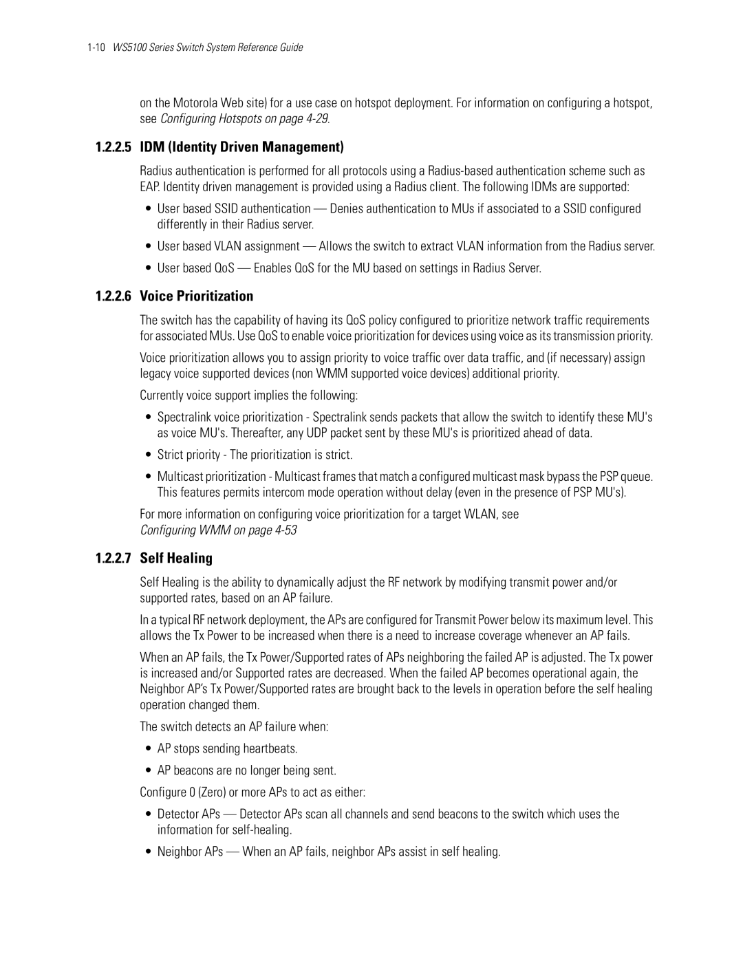 Motorola WS5100 manual IDM Identity Driven Management, Voice Prioritization, Self Healing 