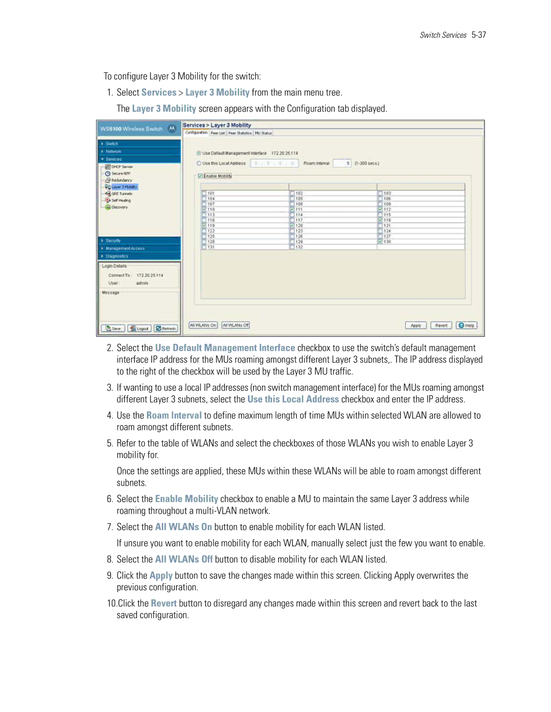 Motorola WS5100 manual Switch Services 