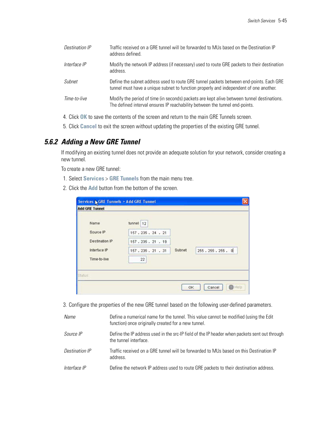 Motorola WS5100 manual Adding a New GRE Tunnel 