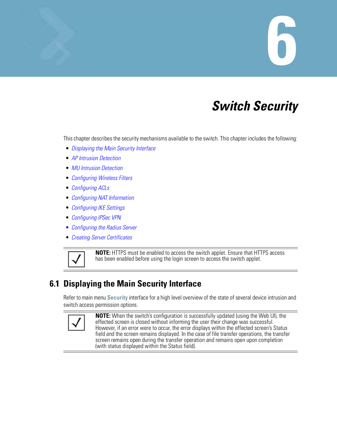 Motorola WS5100 manual Switch Security, Displaying the Main Security Interface 