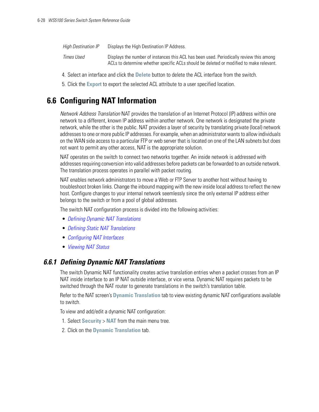 Motorola WS5100 manual Configuring NAT Information, Defining Dynamic NAT Translations, Click on the Dynamic Translation tab 