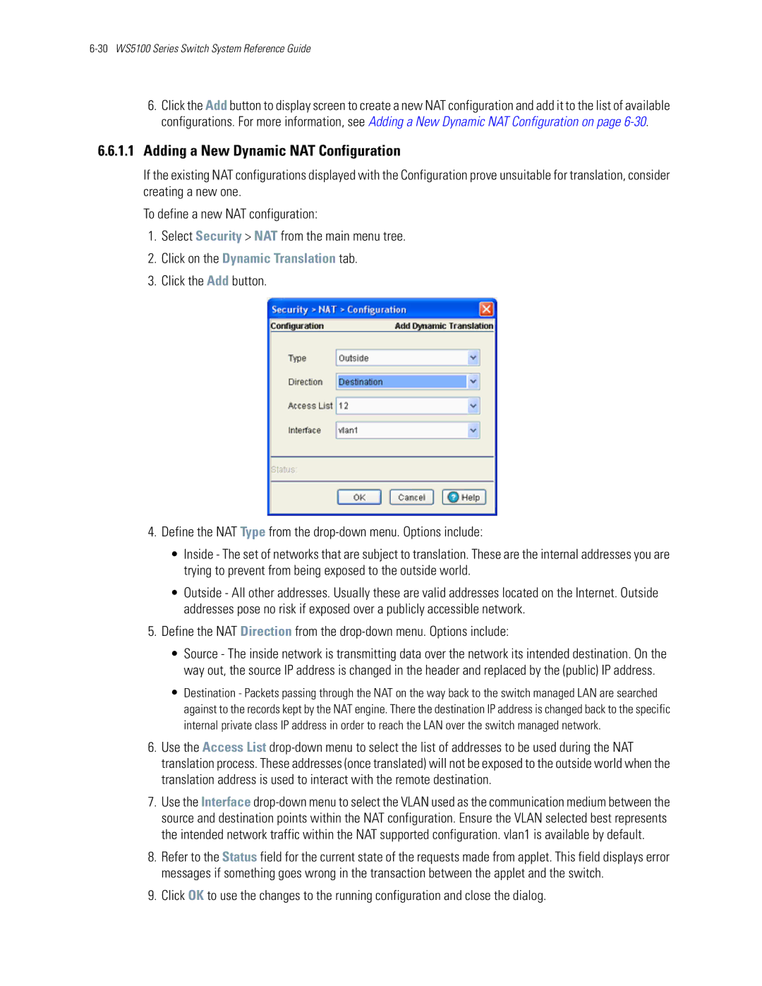 Motorola WS5100 manual Adding a New Dynamic NAT Configuration 