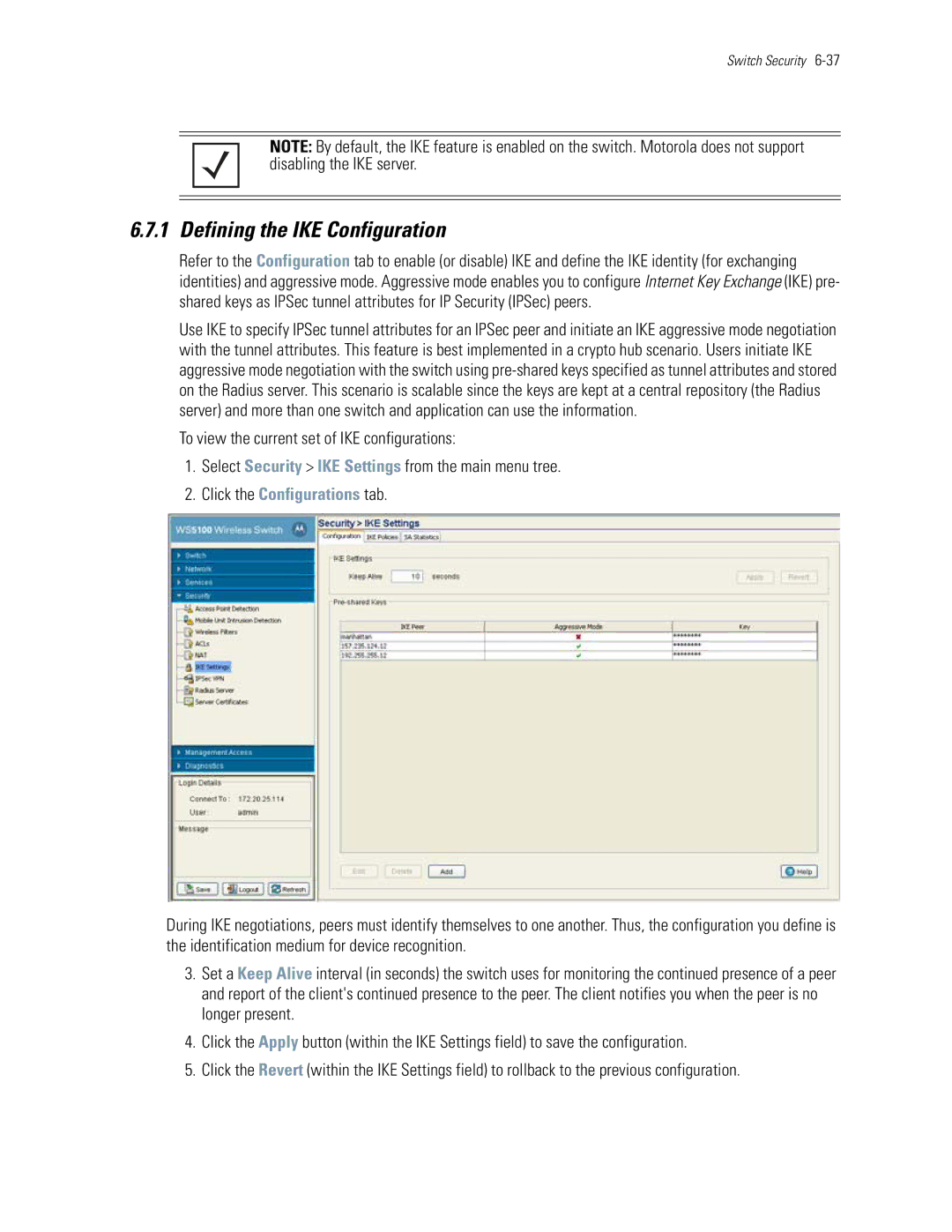 Motorola WS5100 manual Defining the IKE Configuration, Click the Configurations tab 