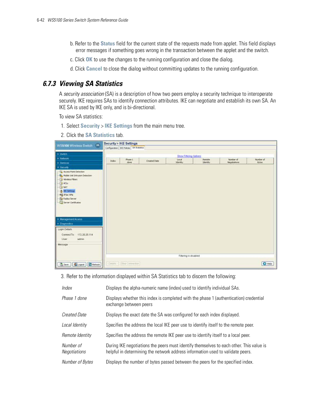 Motorola WS5100 manual Viewing SA Statistics 