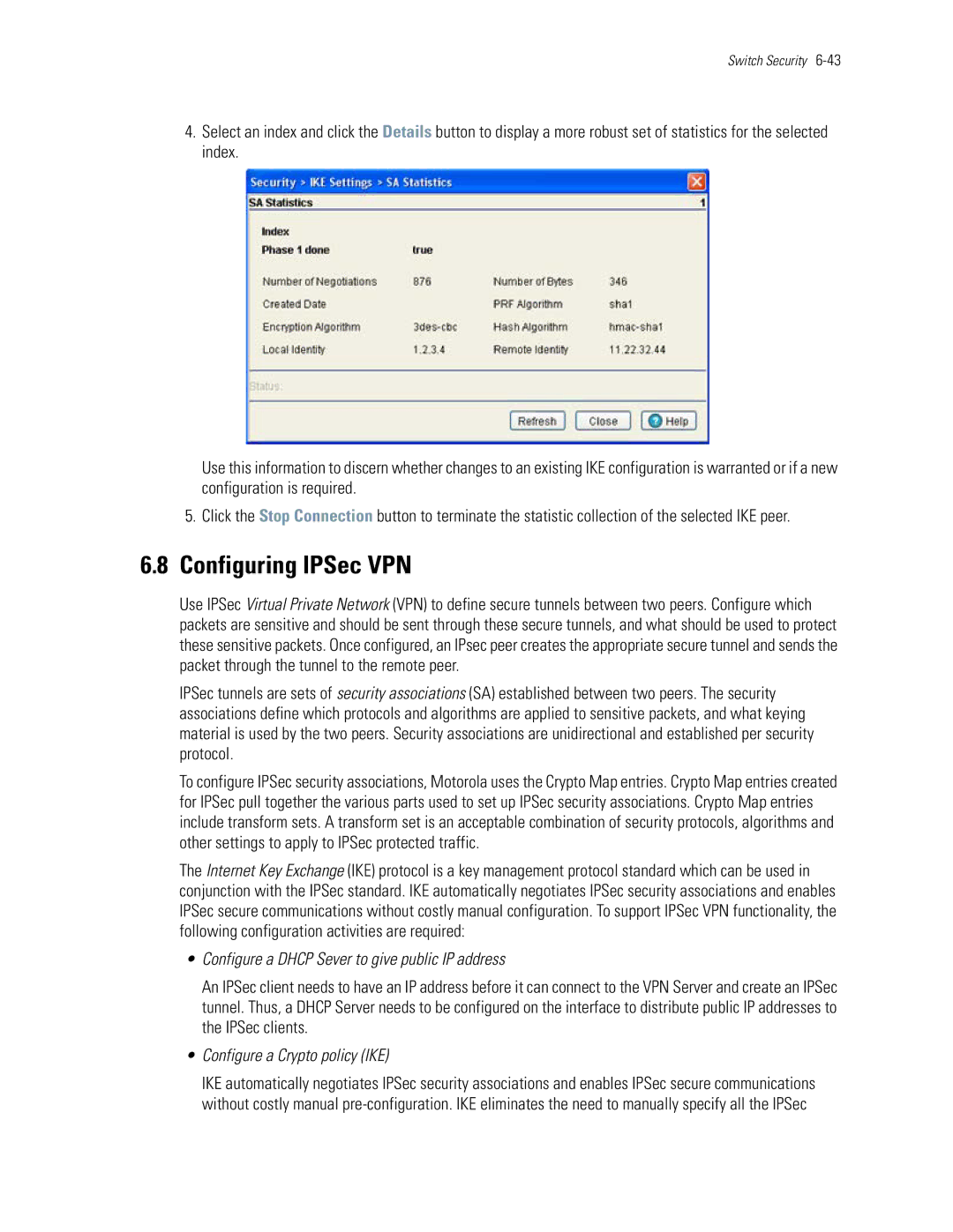 Motorola WS5100 manual Configuring IPSec VPN, Configure a Dhcp Sever to give public IP address 