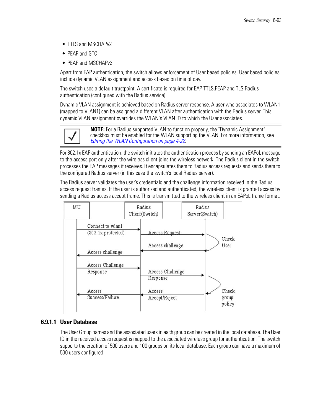 Motorola WS5100 manual User Database, Ttls and MSCHAPv2 Peap and GTC Peap and MSCHAPv2 