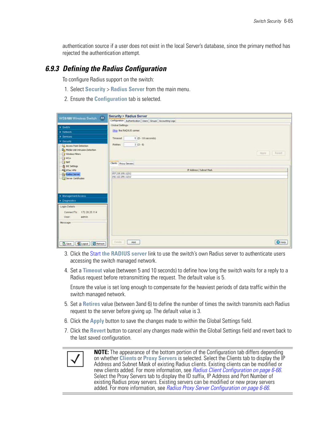 Motorola WS5100 manual Defining the Radius Configuration 