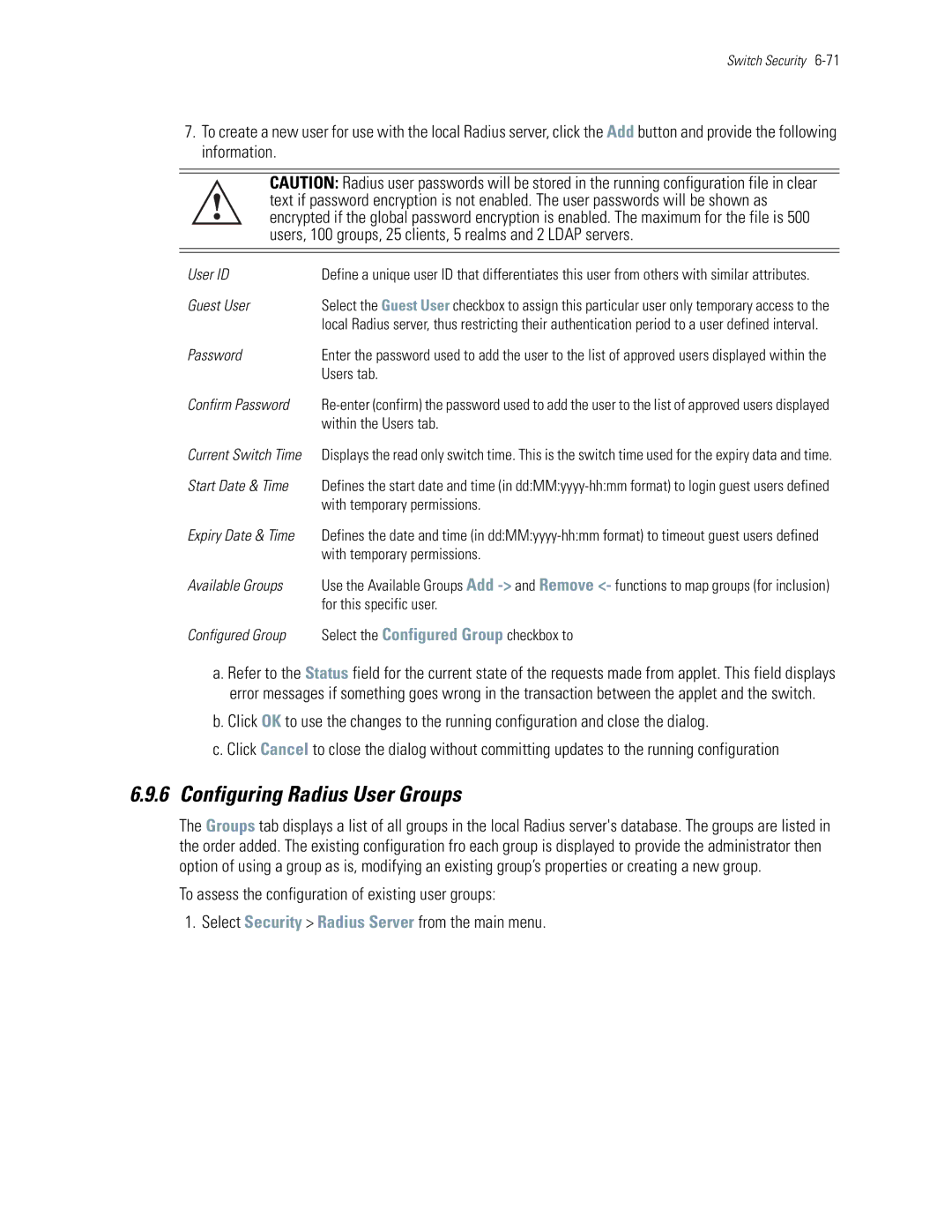 Motorola WS5100 manual Configuring Radius User Groups 