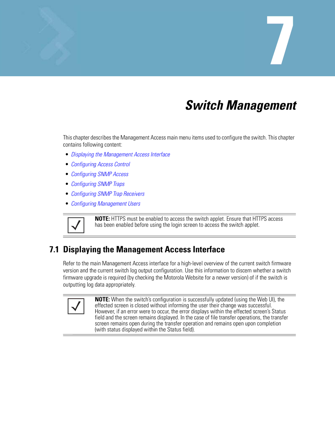 Motorola WS5100 manual Switch Management, Displaying the Management Access Interface 