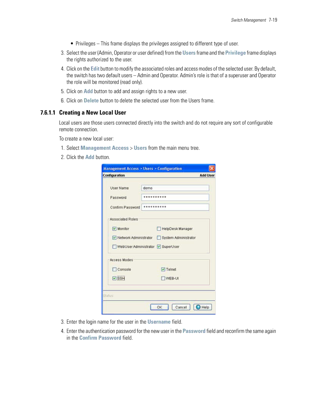 Motorola WS5100 manual Creating a New Local User 