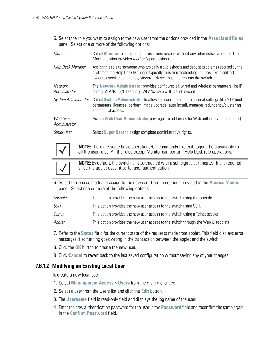 Motorola WS5100 manual Modifying an Existing Local User 