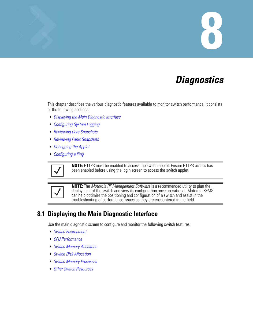 Motorola WS5100 manual Diagnostics, Displaying the Main Diagnostic Interface 