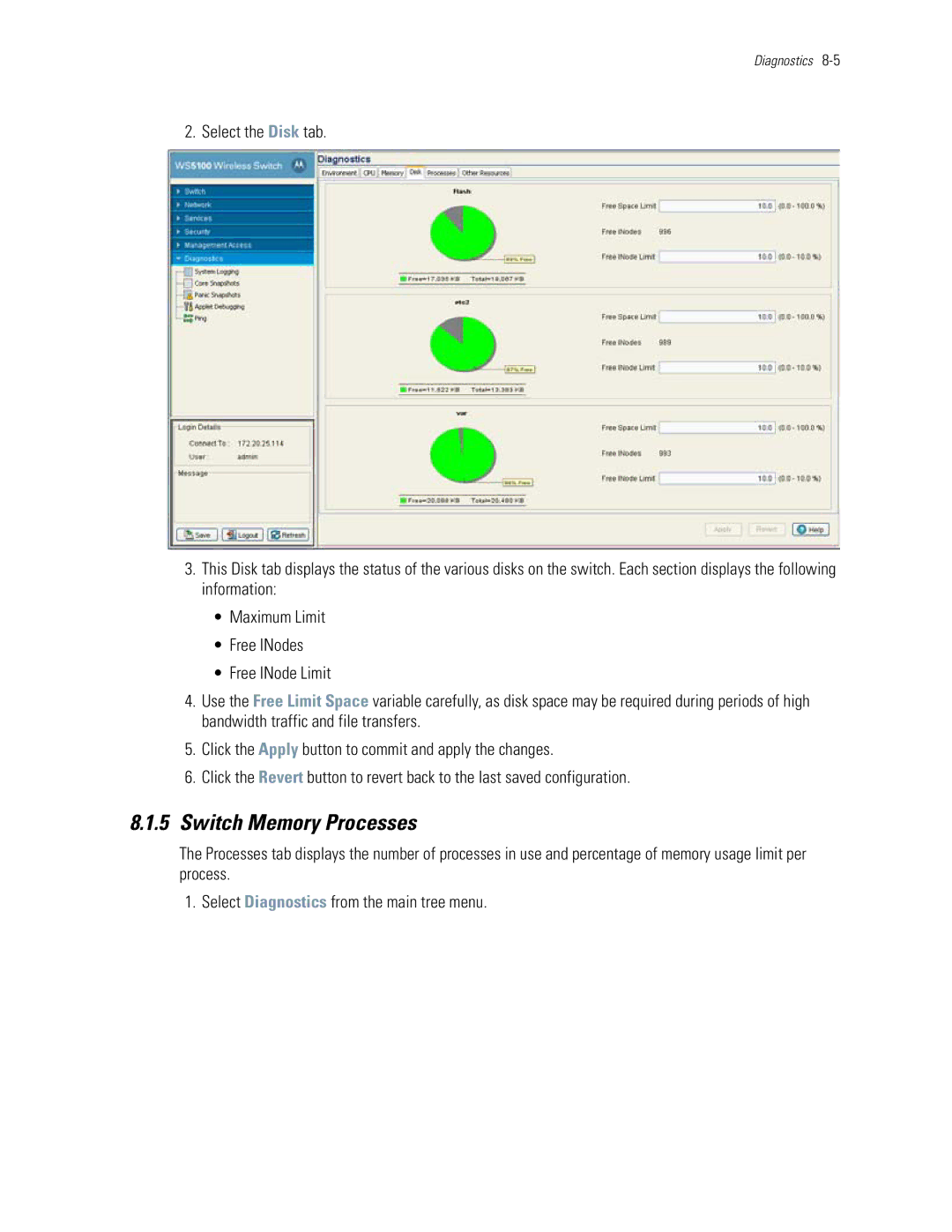 Motorola WS5100 manual Switch Memory Processes 