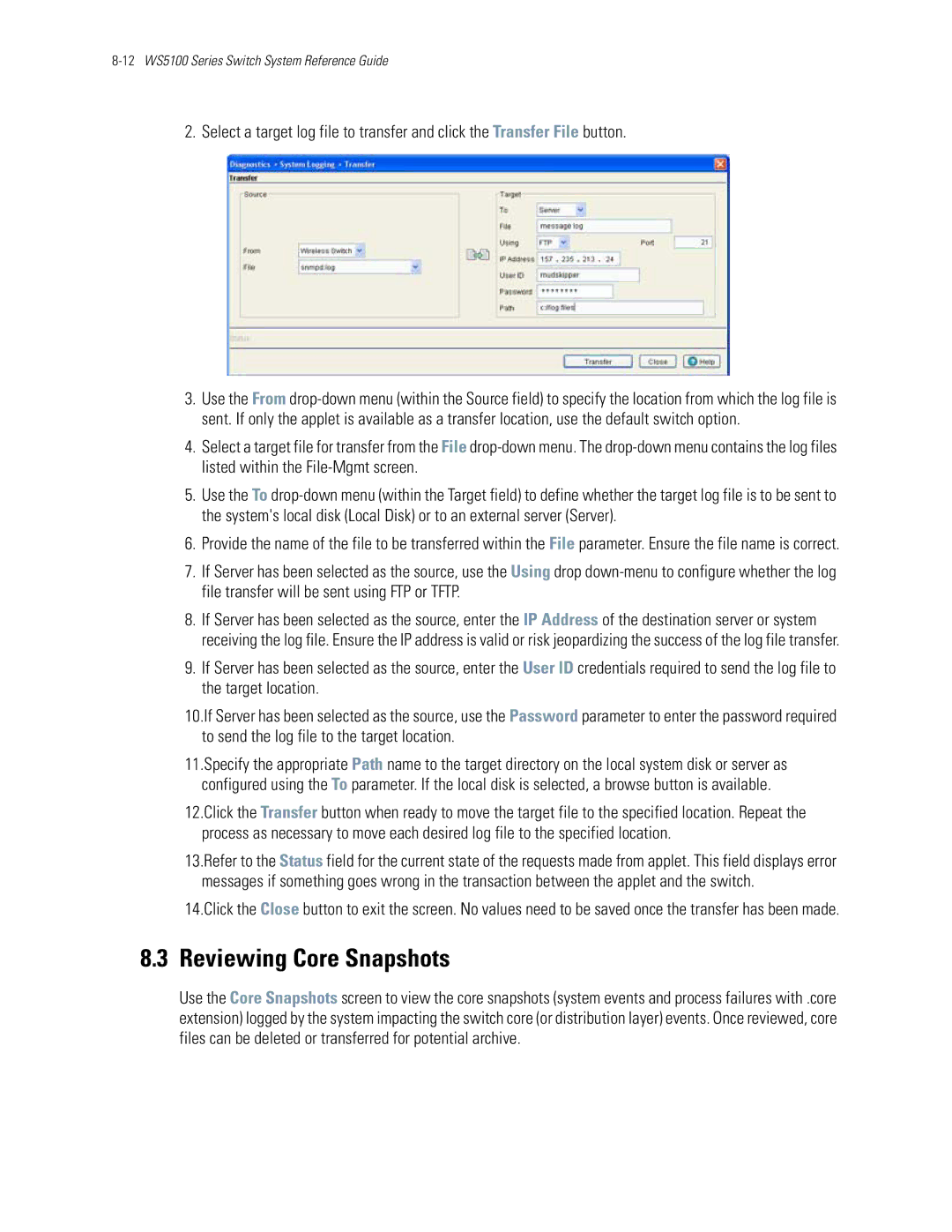 Motorola WS5100 manual Reviewing Core Snapshots 