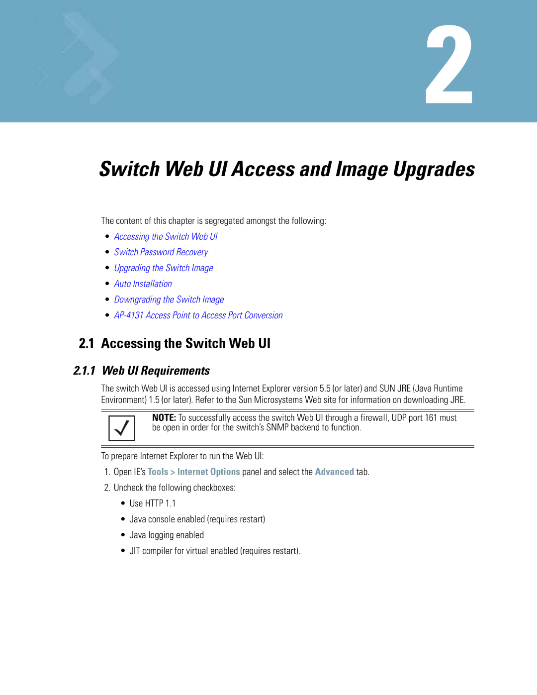 Motorola WS5100 manual Accessing the Switch Web UI, Web UI Requirements 