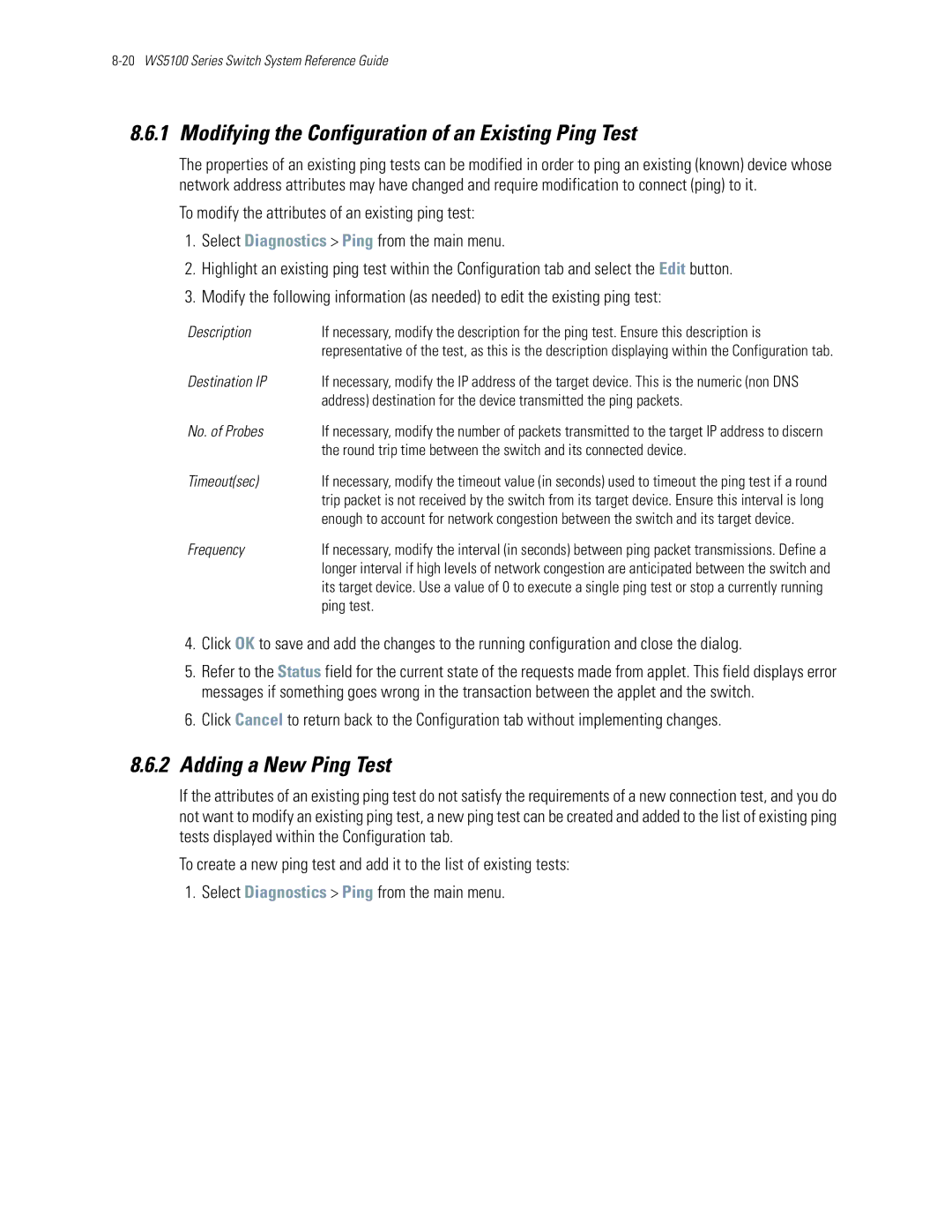 Motorola WS5100 manual Modifying the Configuration of an Existing Ping Test, Adding a New Ping Test, Timeoutsec 