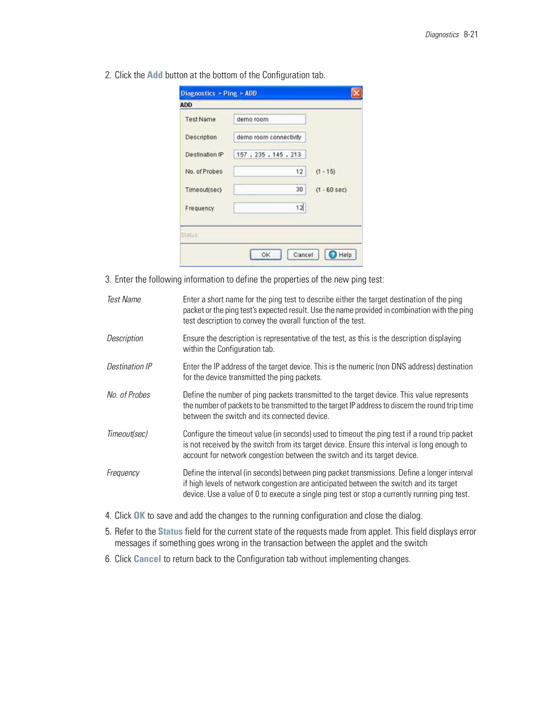 Motorola WS5100 manual Test Name, Test description to convey the overall function of the test, Within the Configuration tab 