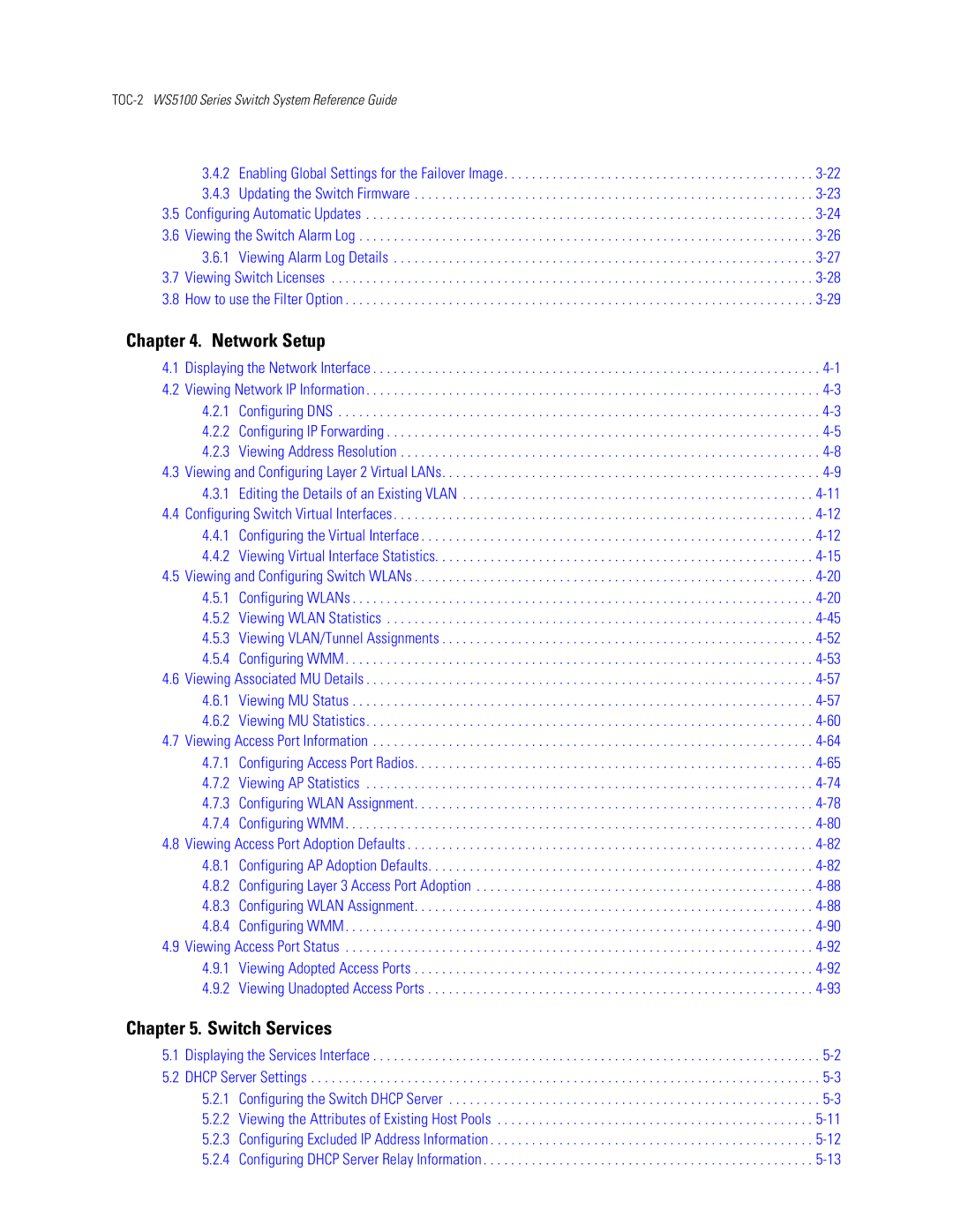 Motorola WS5100 manual Network Setup, Switch Services 