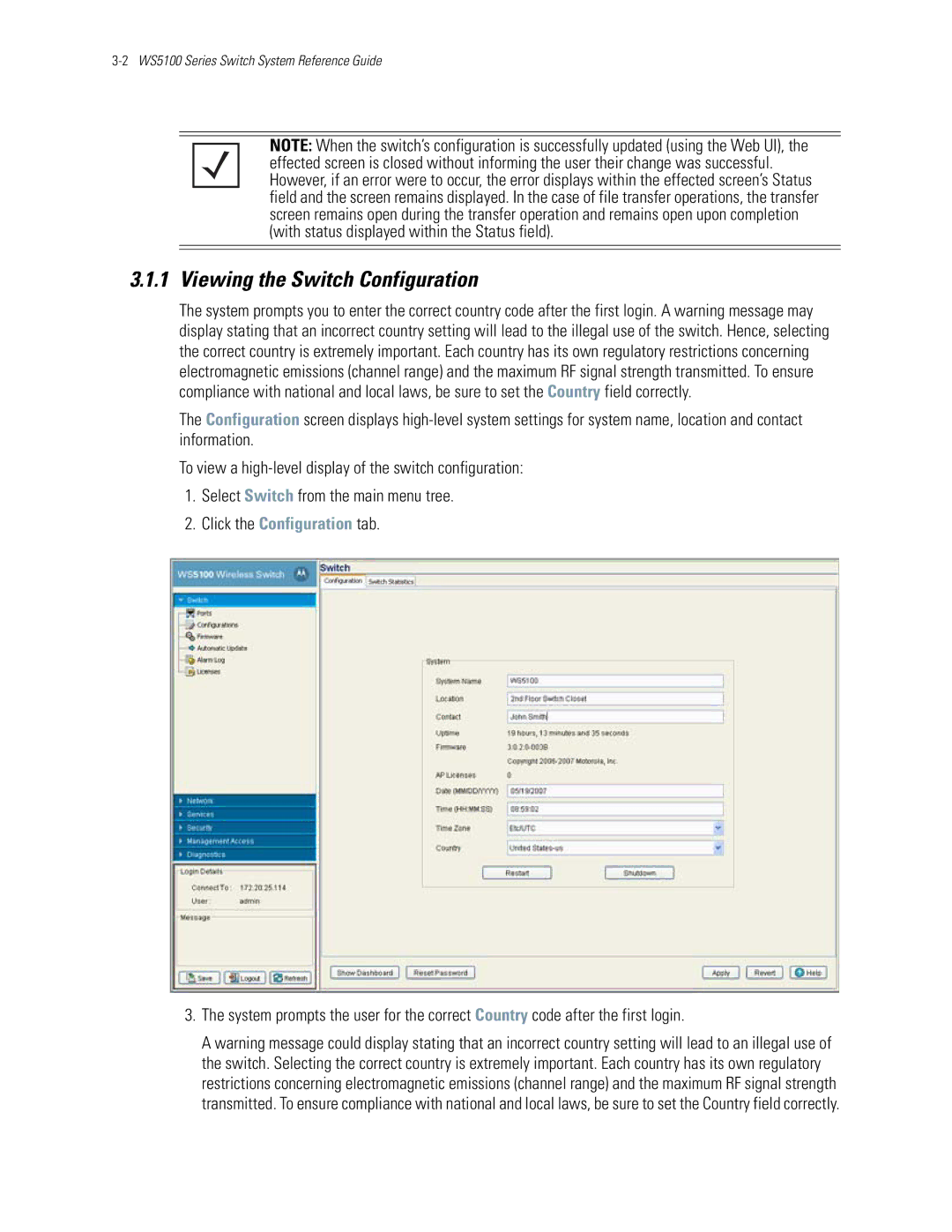 Motorola WS5100 manual Viewing the Switch Configuration 