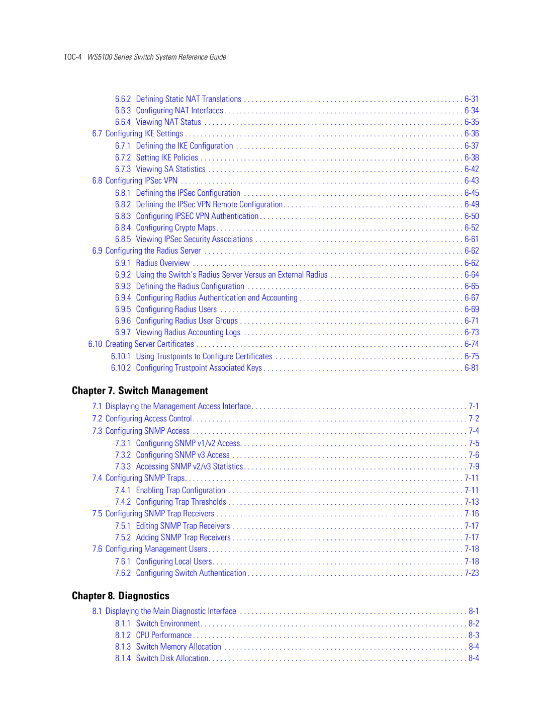 Motorola WS5100 manual Switch Management, Diagnostics 