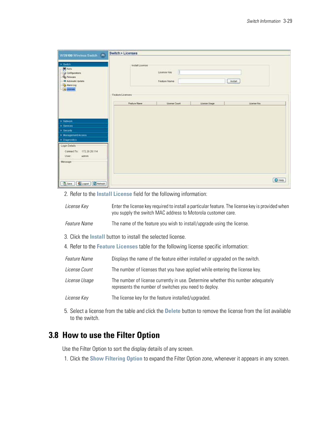 Motorola WS5100 manual How to use the Filter Option 