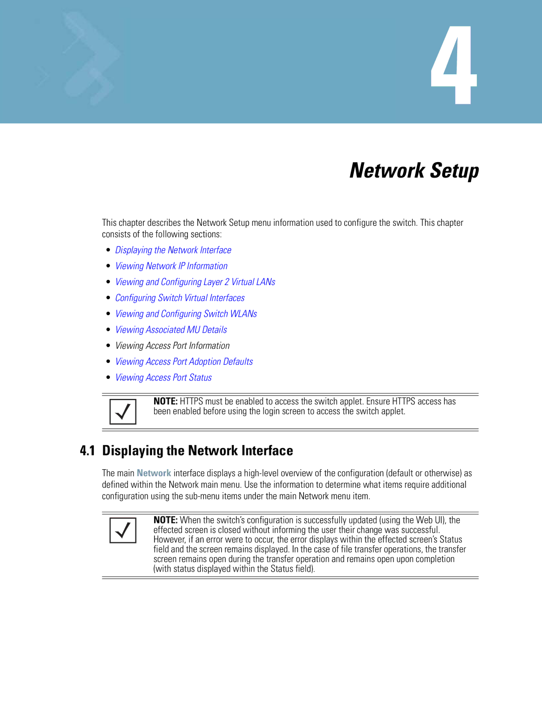 Motorola WS5100 manual Network Setup, Displaying the Network Interface 