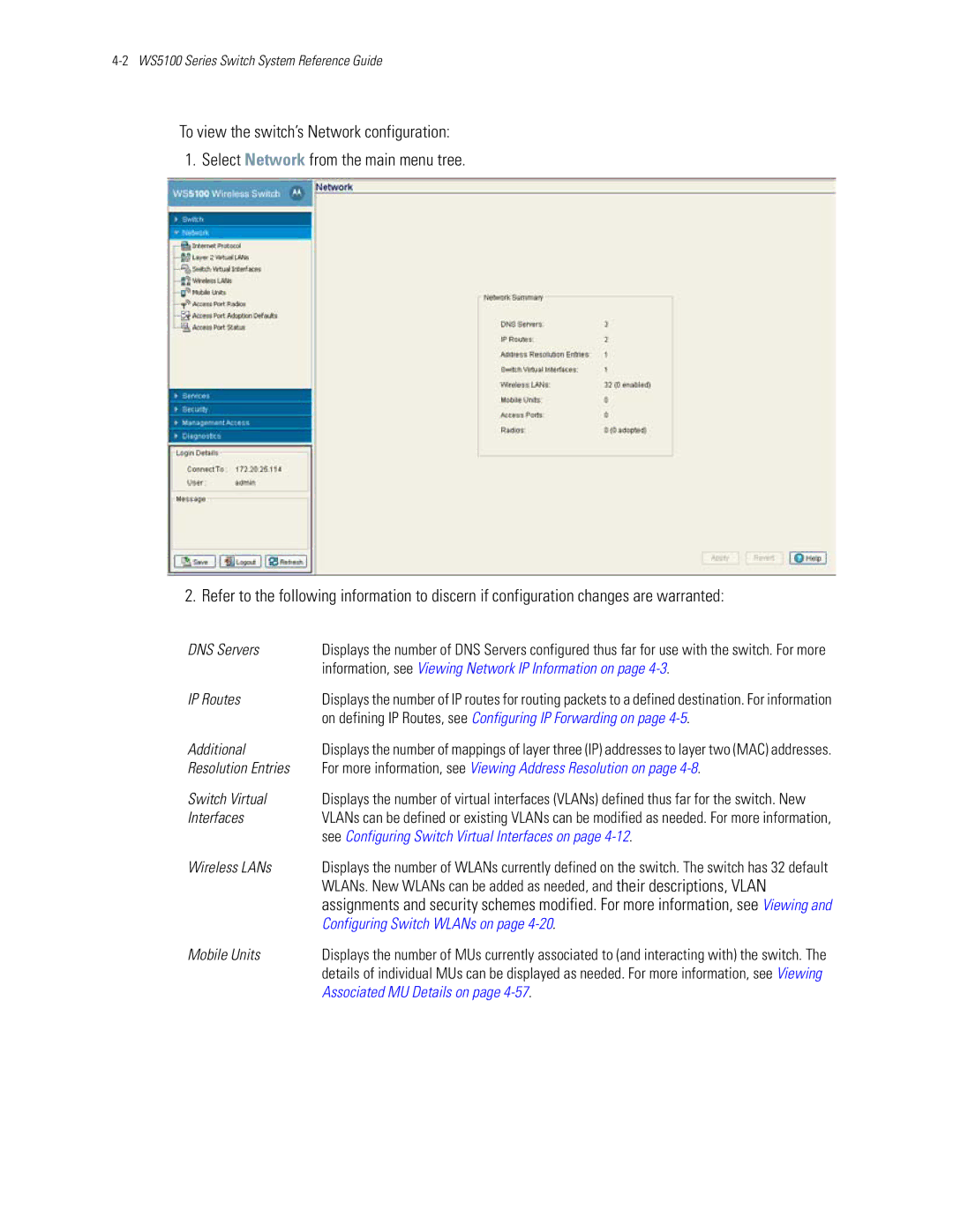 Motorola WS5100 manual DNS Servers, IP Routes, Additional, Resolution Entries, Switch Virtual, Interfaces, Wireless LANs 