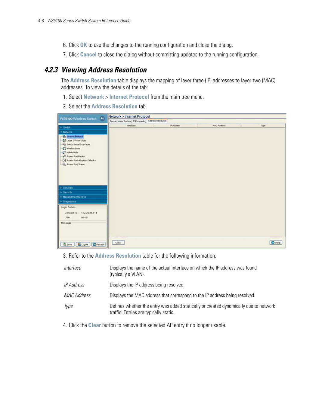 Motorola WS5100 manual Viewing Address Resolution, Select the Address Resolution tab, Typically a Vlan, Type 