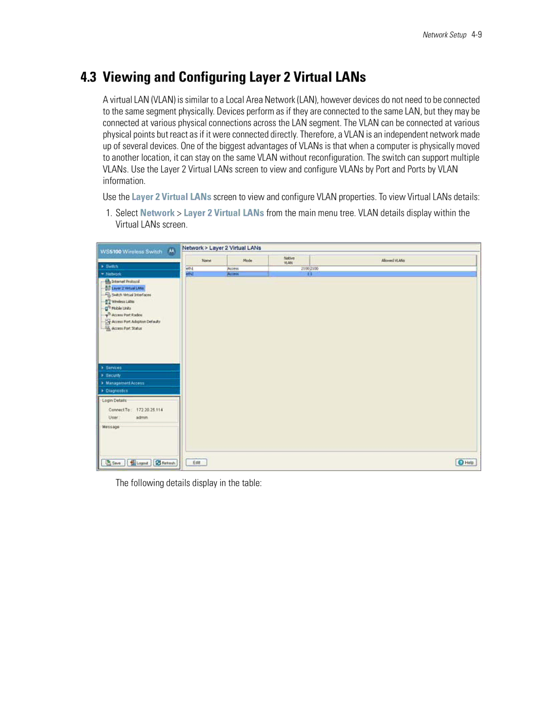 Motorola WS5100 manual Viewing and Configuring Layer 2 Virtual LANs 