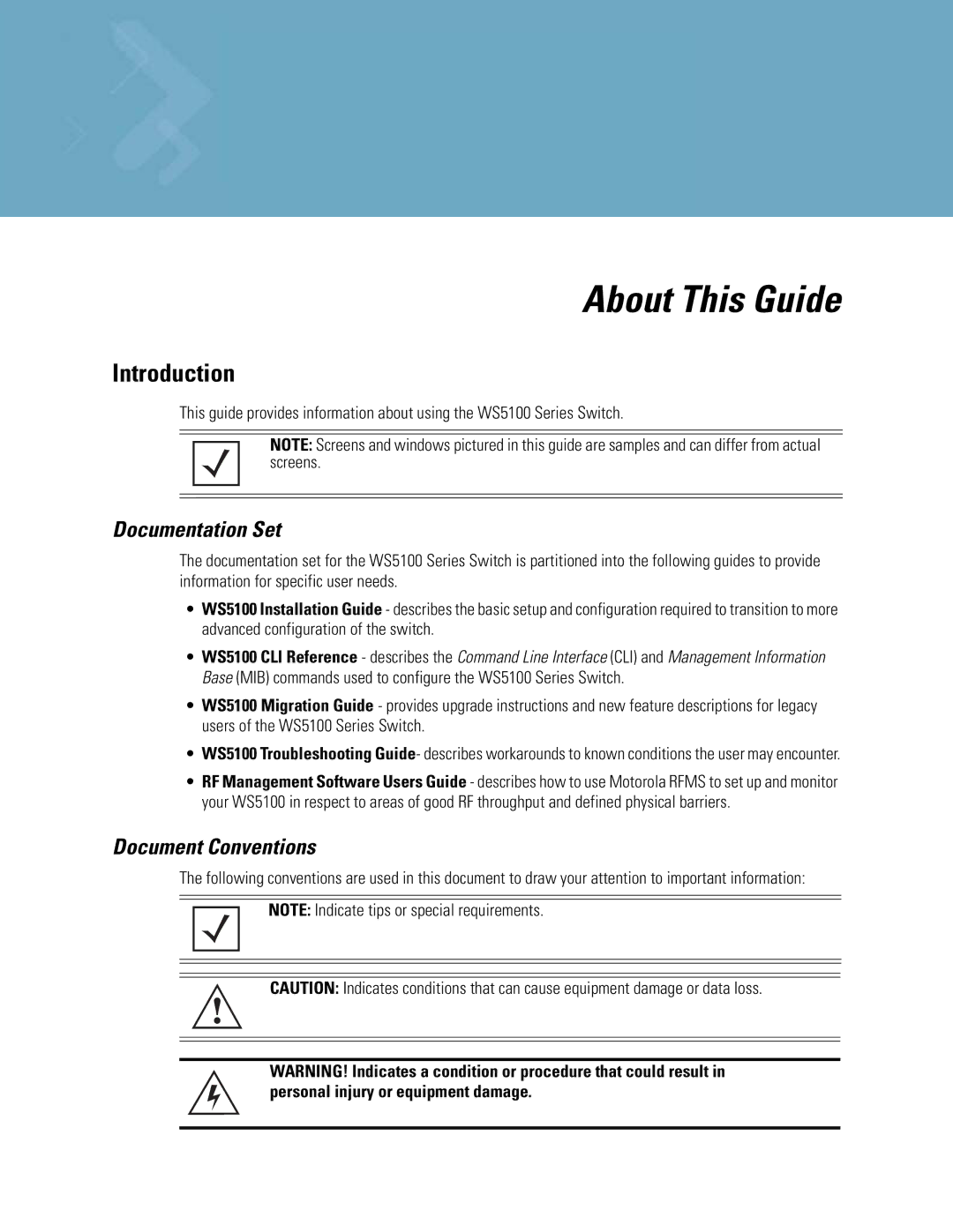 Motorola WS5100 manual Introduction, Documentation Set, Document Conventions 