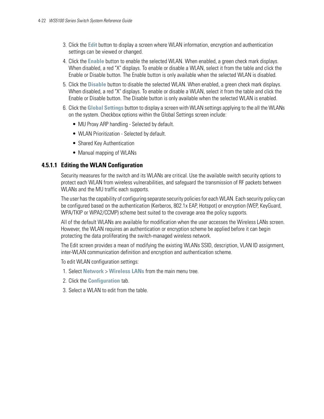 Motorola WS5100 manual Editing the Wlan Configuration 