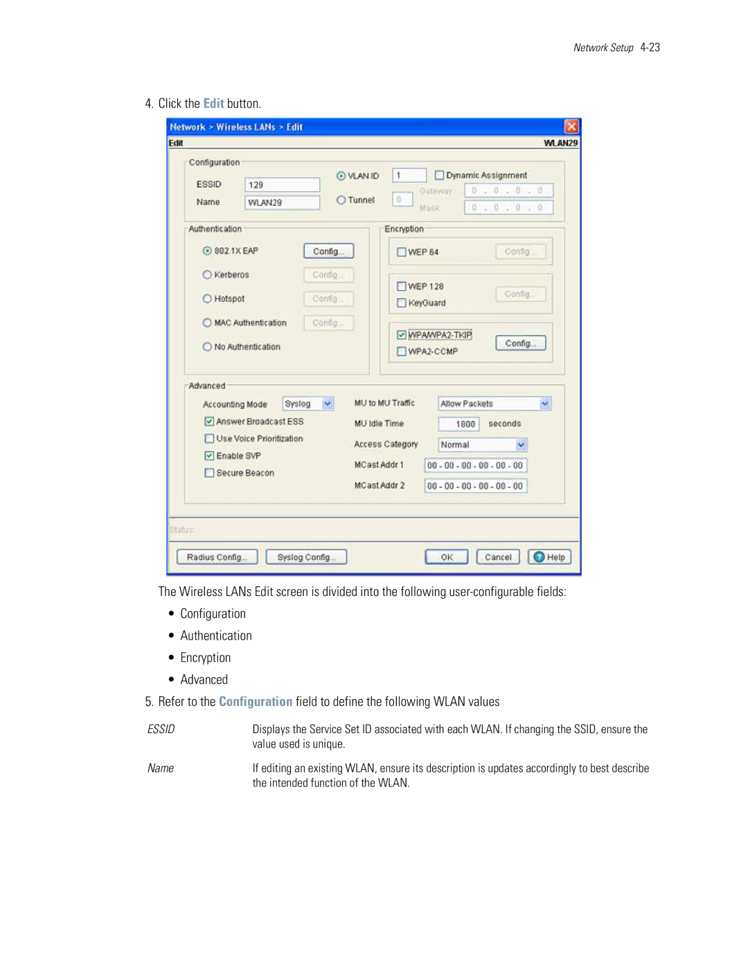 Motorola WS5100 manual Value used is unique, Intended function of the Wlan 