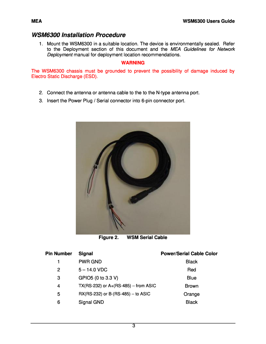 Motorola manual WSM6300 Installation Procedure, WSM Serial Cable, Signal, Orange 