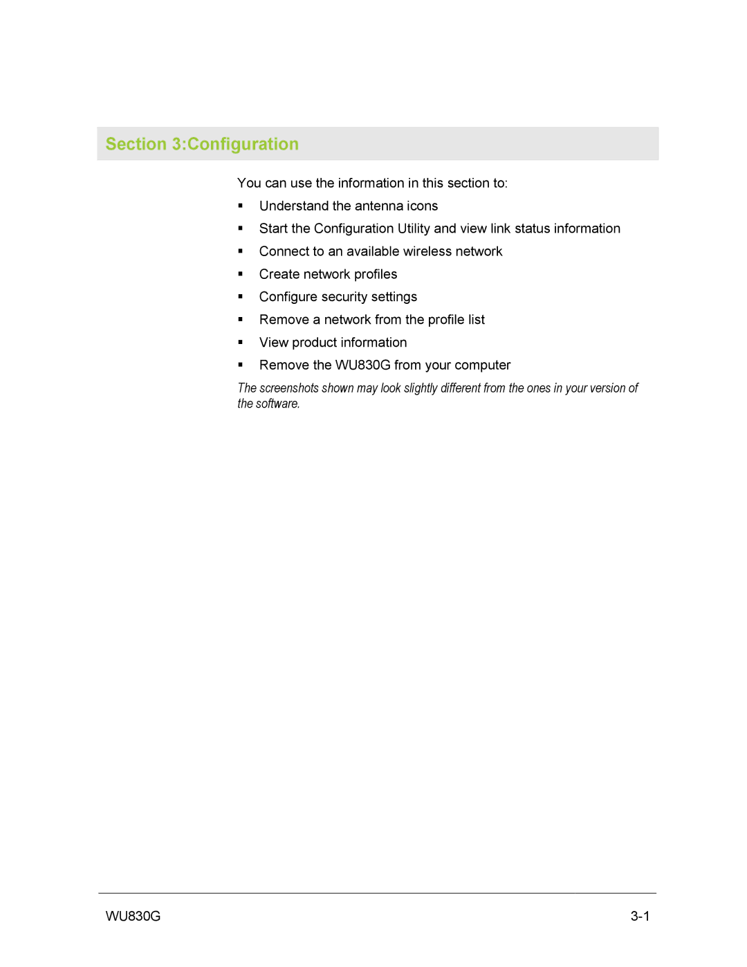 Motorola WU830G manual Configuration 