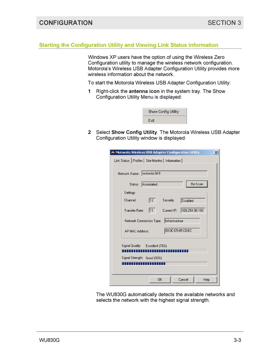 Motorola WU830G manual Configuration Section 