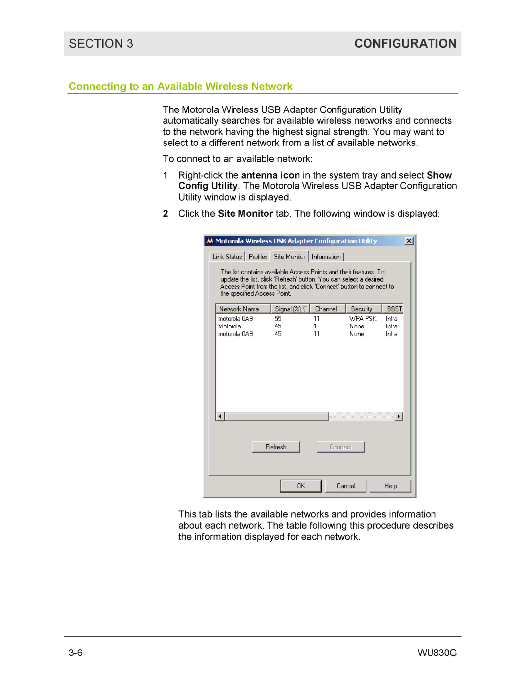 Motorola WU830G manual Connecting to an Available Wireless Network 