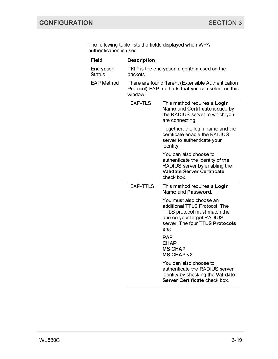 Motorola WU830G manual Pap, MS Chap 