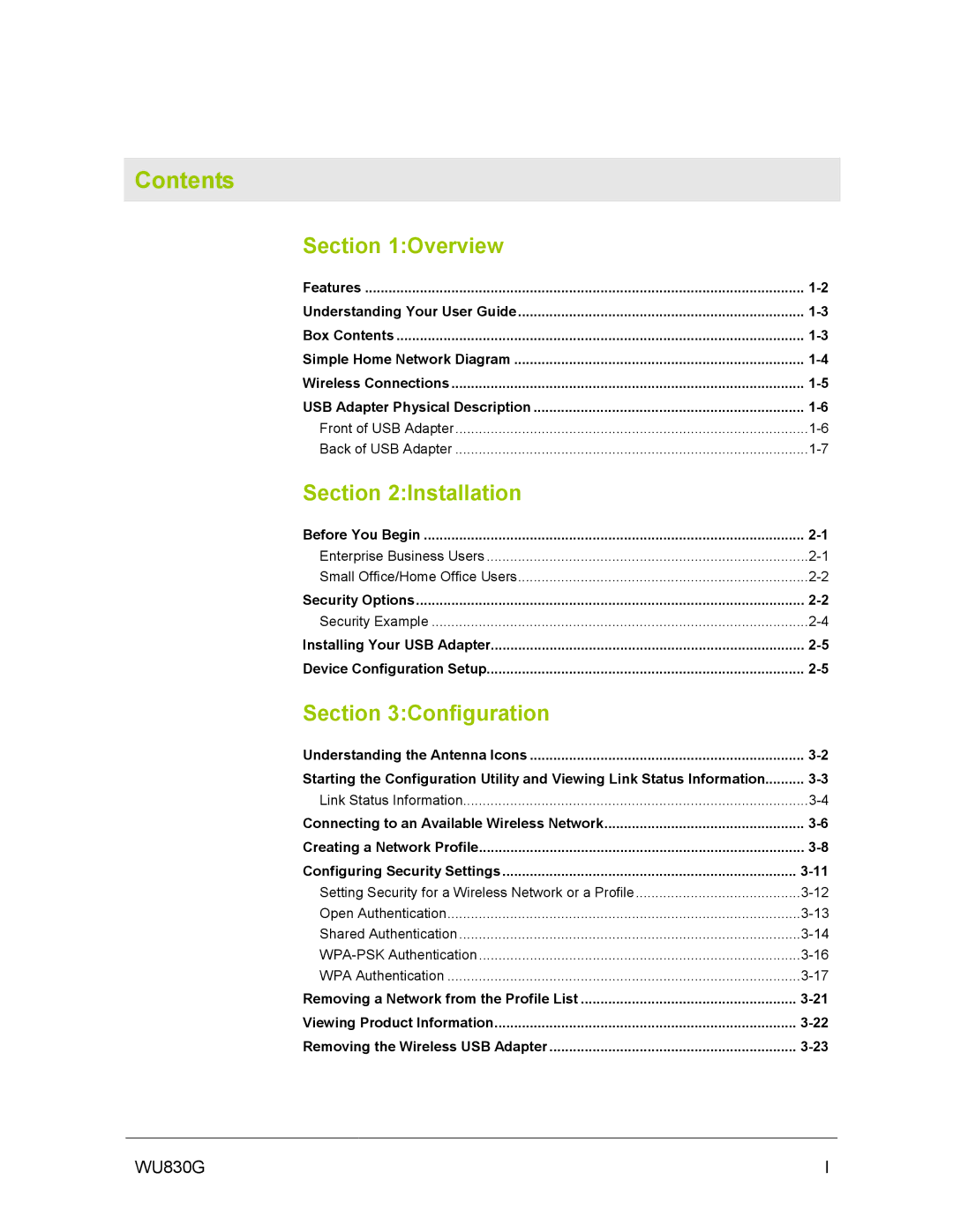 Motorola WU830G manual Contents 