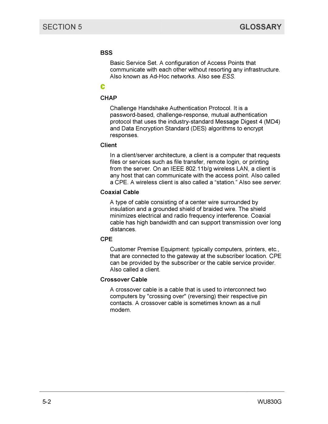 Motorola WU830G manual Glossary, Bss, Cpe 