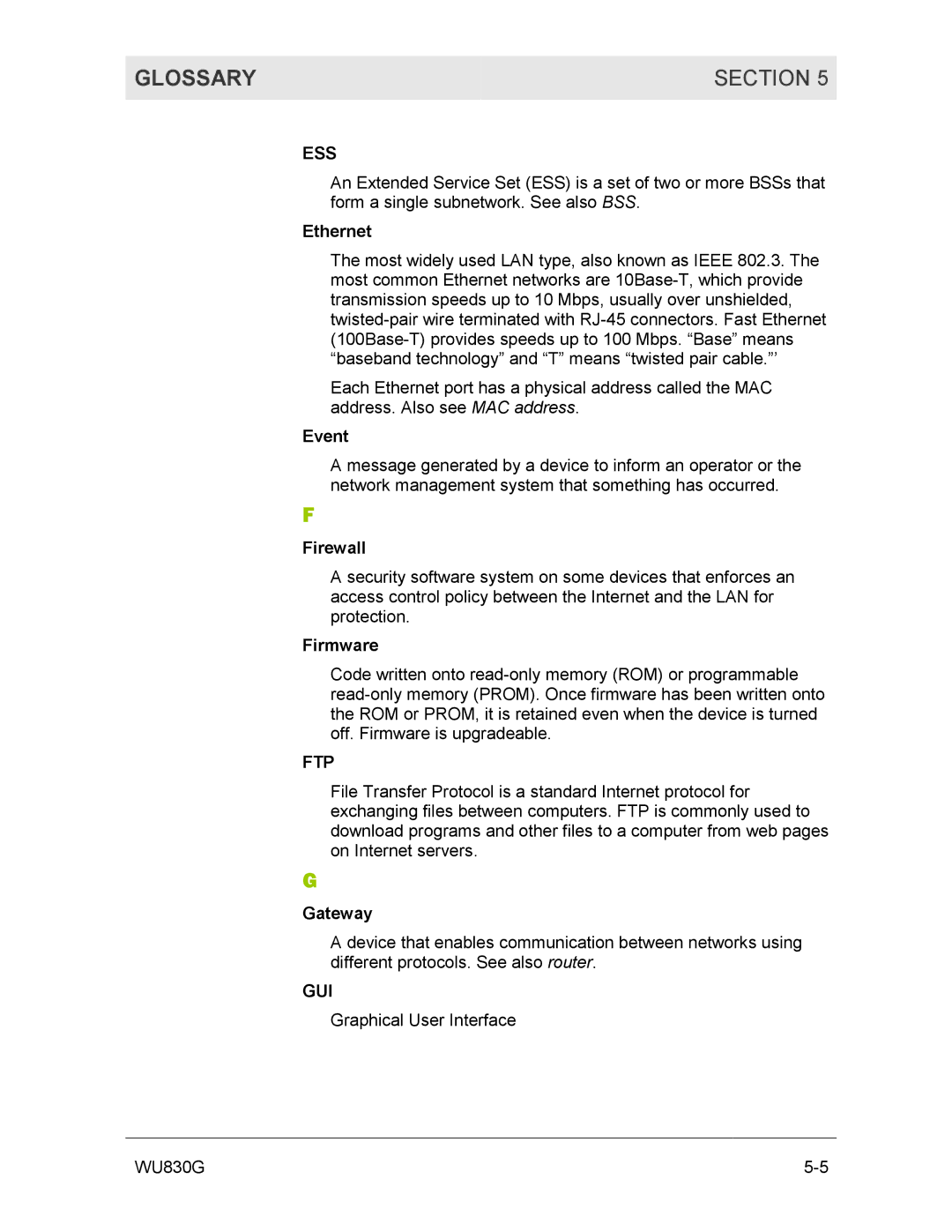 Motorola WU830G manual Ess, Ftp, Gui 