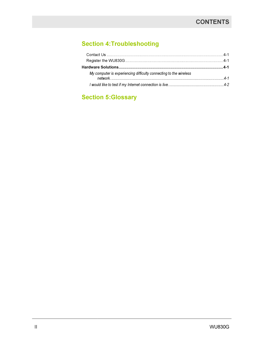 Motorola WU830G manual Contents 