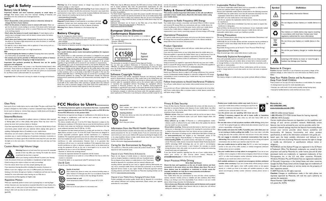 Motorola WX288 manual Legal & Safety, FCC Notice to Users 