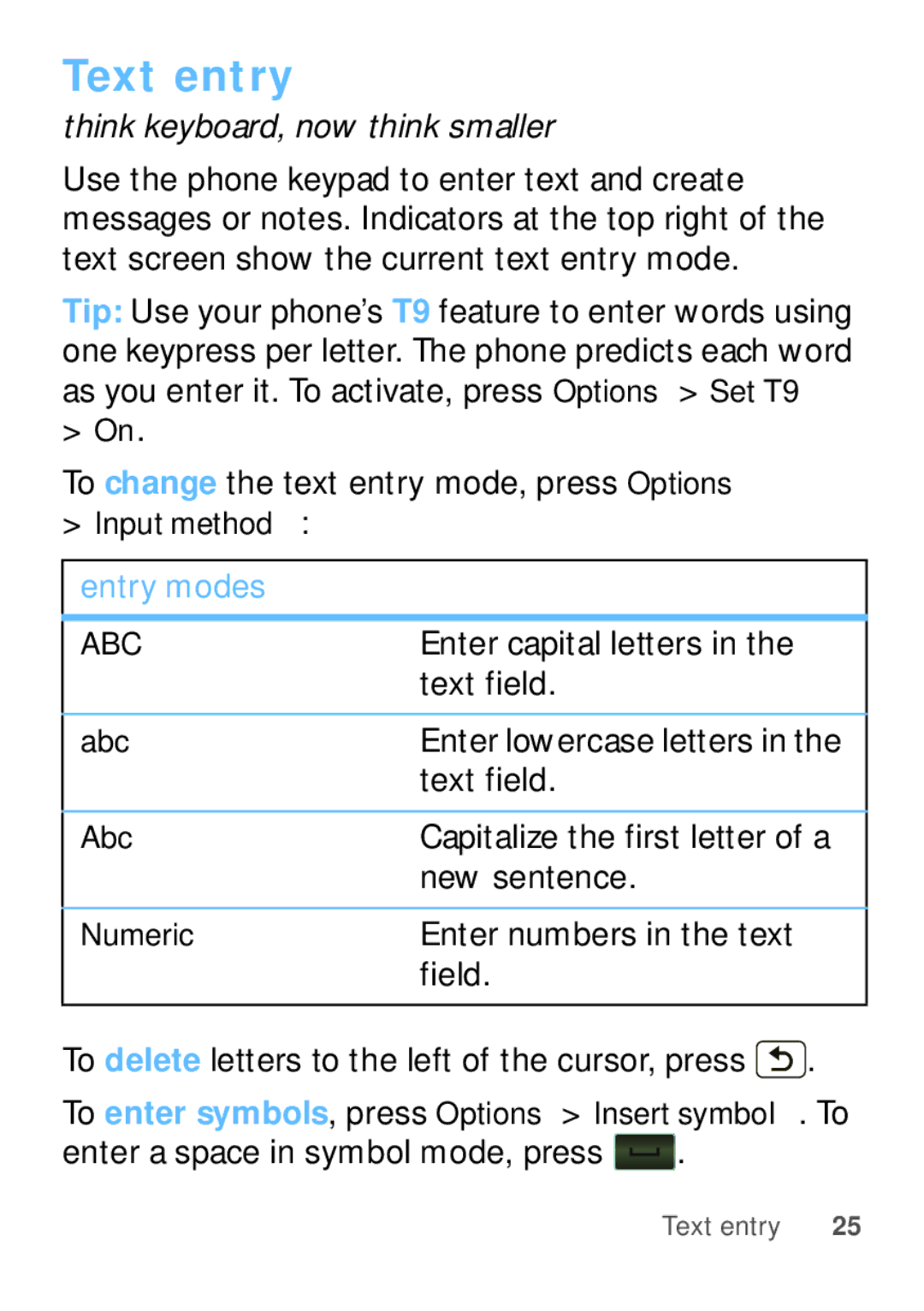 Motorola WX345 manual Text entry 