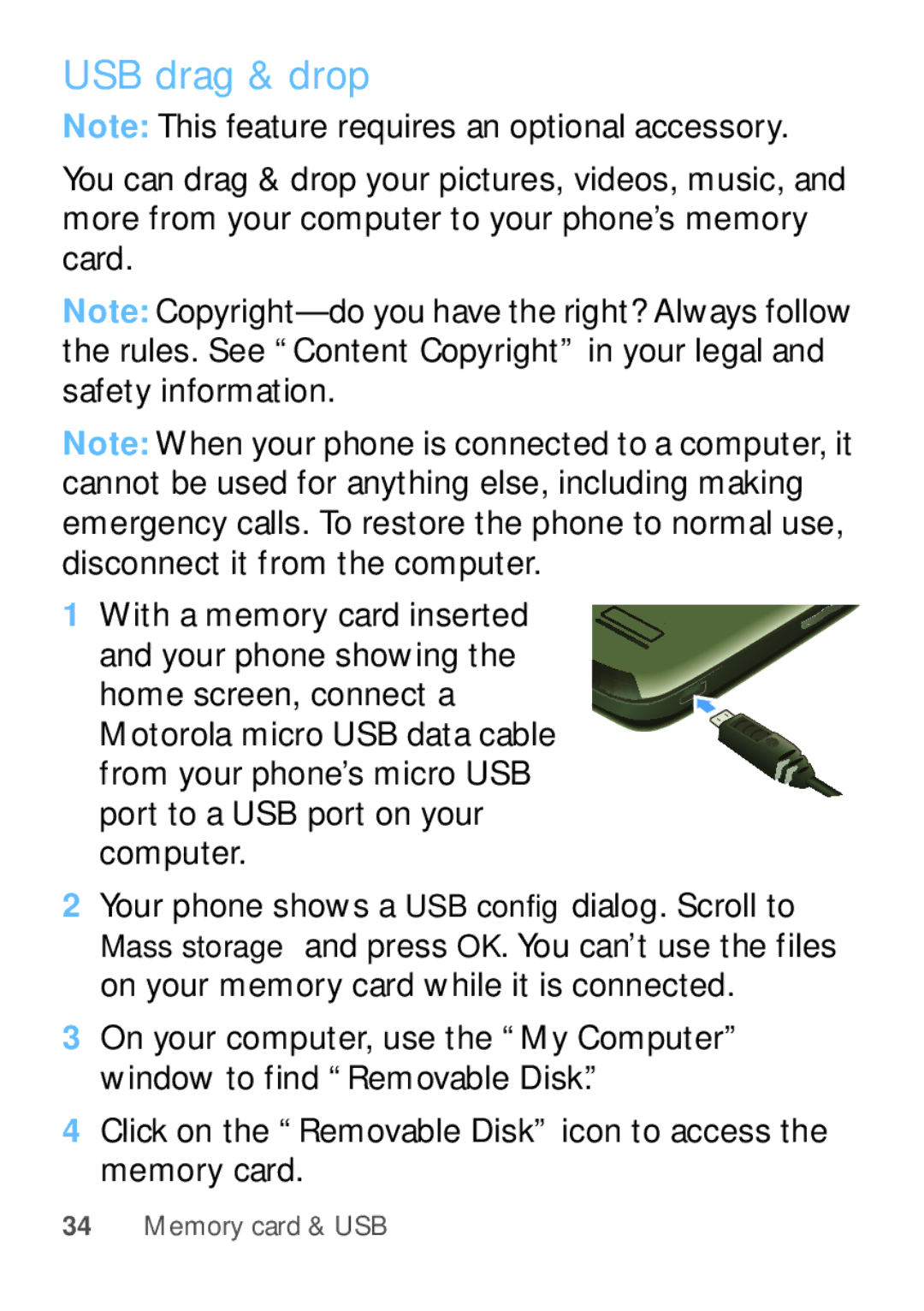 Motorola WX345 manual USB drag & drop 