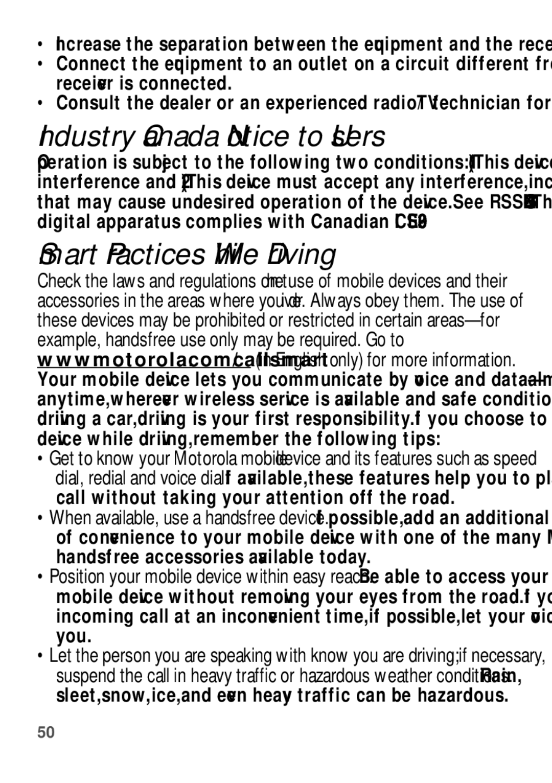 Motorola WX345 manual Industry Canada Notice to Users, Smart Practices While Driving 