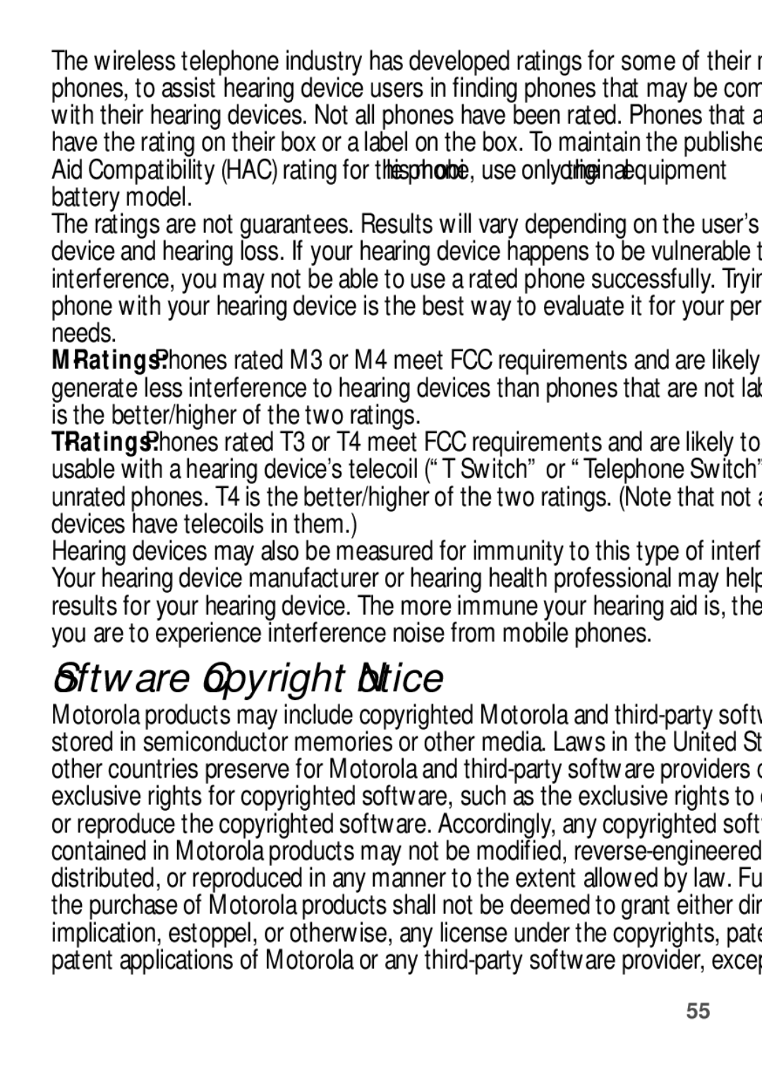 Motorola WX345 manual Software Copyright Notice 